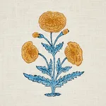 Schumacher 179841 Poppy Hand Block Print Mustard & Sky fabric swatch