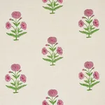 Schumacher 179842 Poppy Hand Block Print Rose & Grass fabric swatch