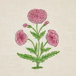 Schumacher 179842 Poppy Hand Block Print Rose & Grass fabric swatch