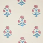 Schumacher 179840 Poppy Hand Block Print Rose & Sky fabric swatch