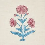 Schumacher 179840 Poppy Hand Block Print Rose & Sky fabric swatch