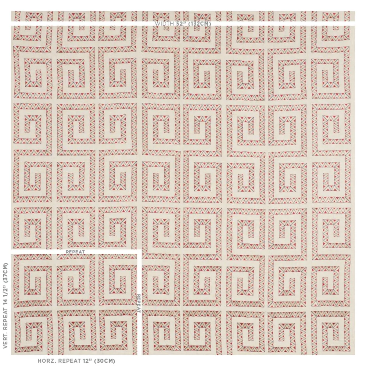 Schumacher 76072 Prado Embroidery Red fabric swatch