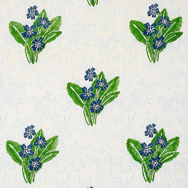 Schumacher 179830 Primrose Hand Block Grass & Sky fabric swatch