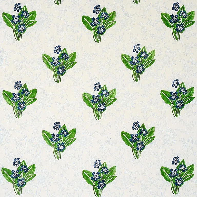 Schumacher 179830 Primrose Hand Block Grass & Sky fabric swatch