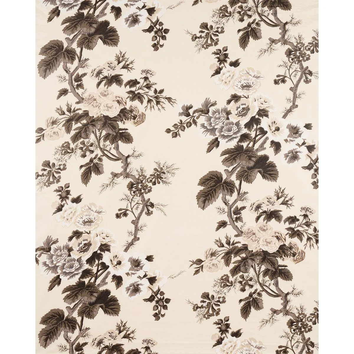Schumacher 174450 Pyne Hollyhock Charcoal fabric swatch