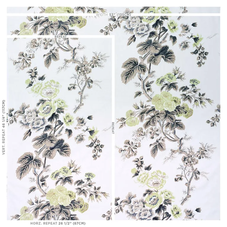Schumacher 174455 Pyne Hollyhock Green Tea fabric swatch
