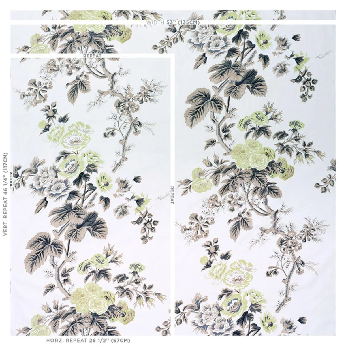 Schumacher 174455 Pyne Hollyhock Green Tea fabric swatch