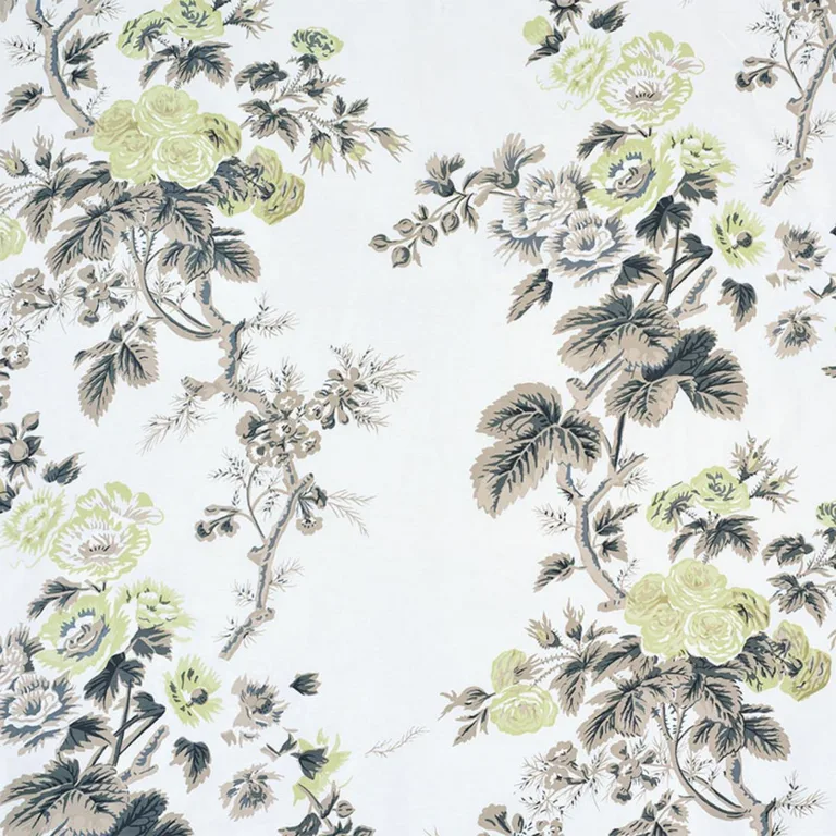 Schumacher 174455 Pyne Hollyhock Green Tea fabric swatch