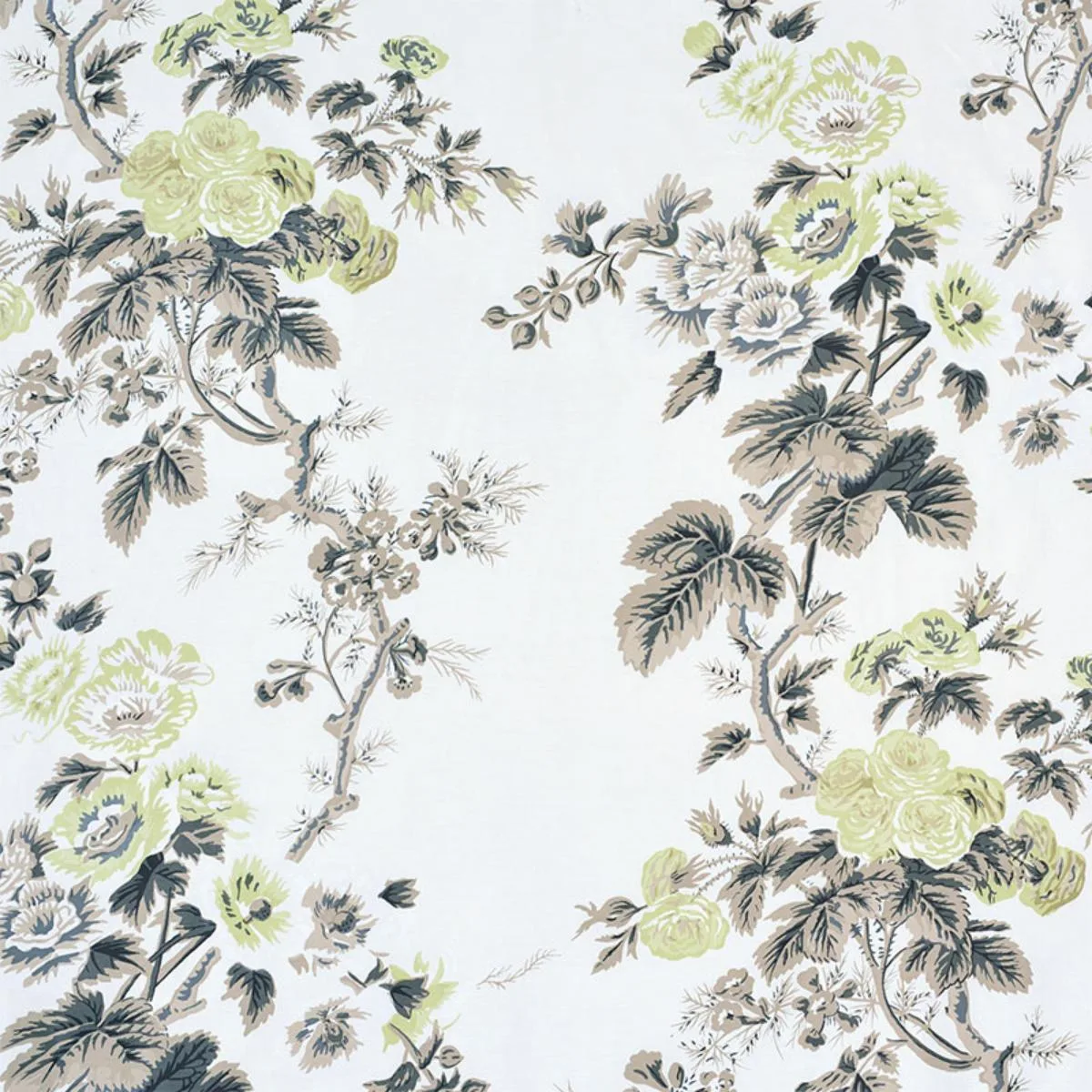 Schumacher 174455 Pyne Hollyhock Green Tea fabric swatch