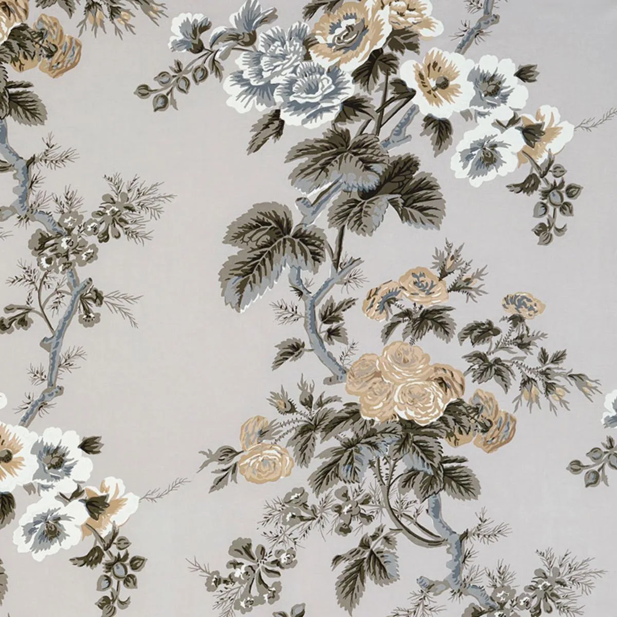 Schumacher 174453 Pyne Hollyhock Grisaille fabric swatch
