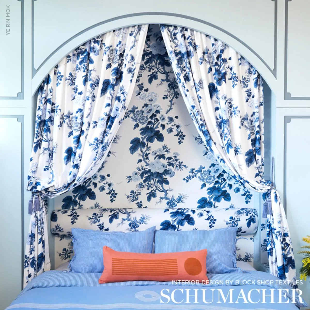 Schumacher 174452 Pyne Hollyhock Indigo fabric swatch