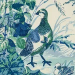 Schumacher 1106044 Quail Meadow Peacock fabric swatch