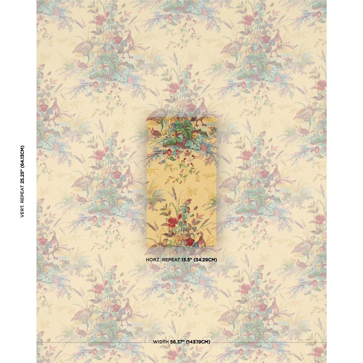 Schumacher 1106015 Quail Meadow Spring fabric swatch