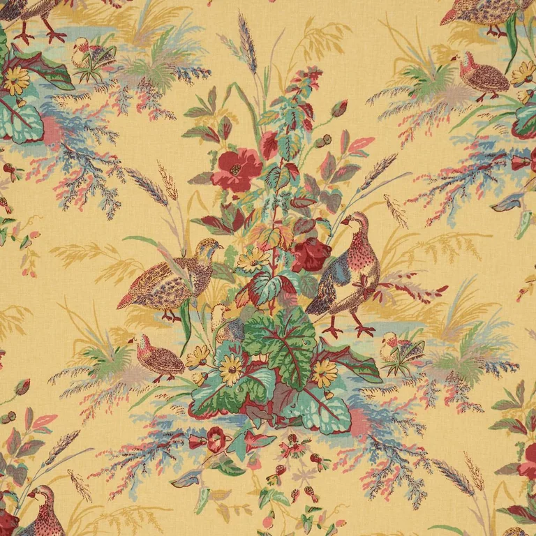 Schumacher 1106015 Quail Meadow Spring fabric swatch