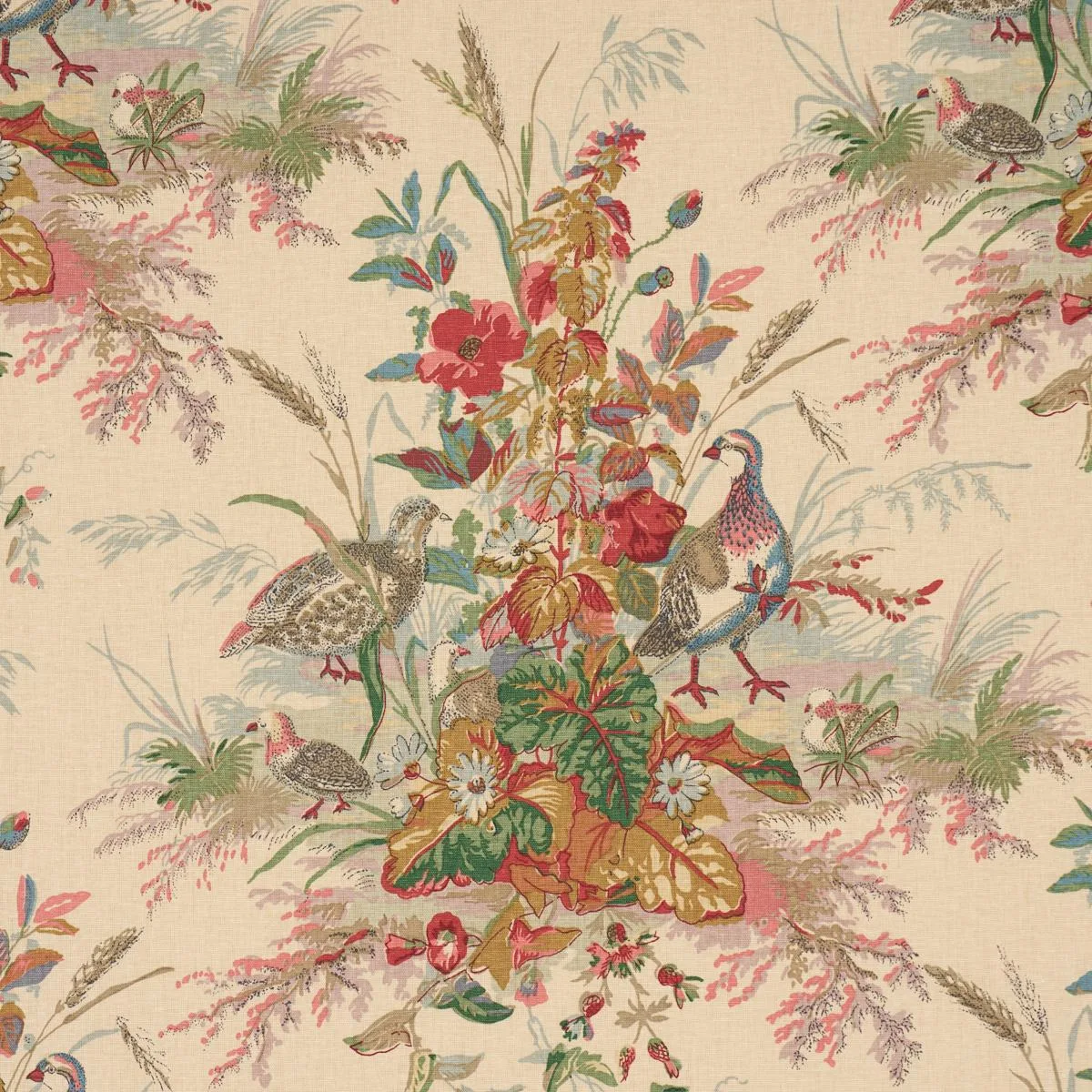 Schumacher 1106032 Quail Meadow Summer fabric swatch