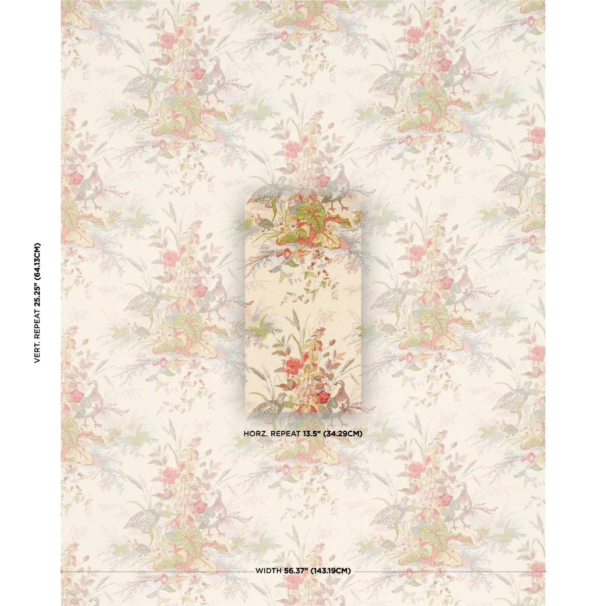 Schumacher 1106021 Quail Meadow Winter fabric swatch