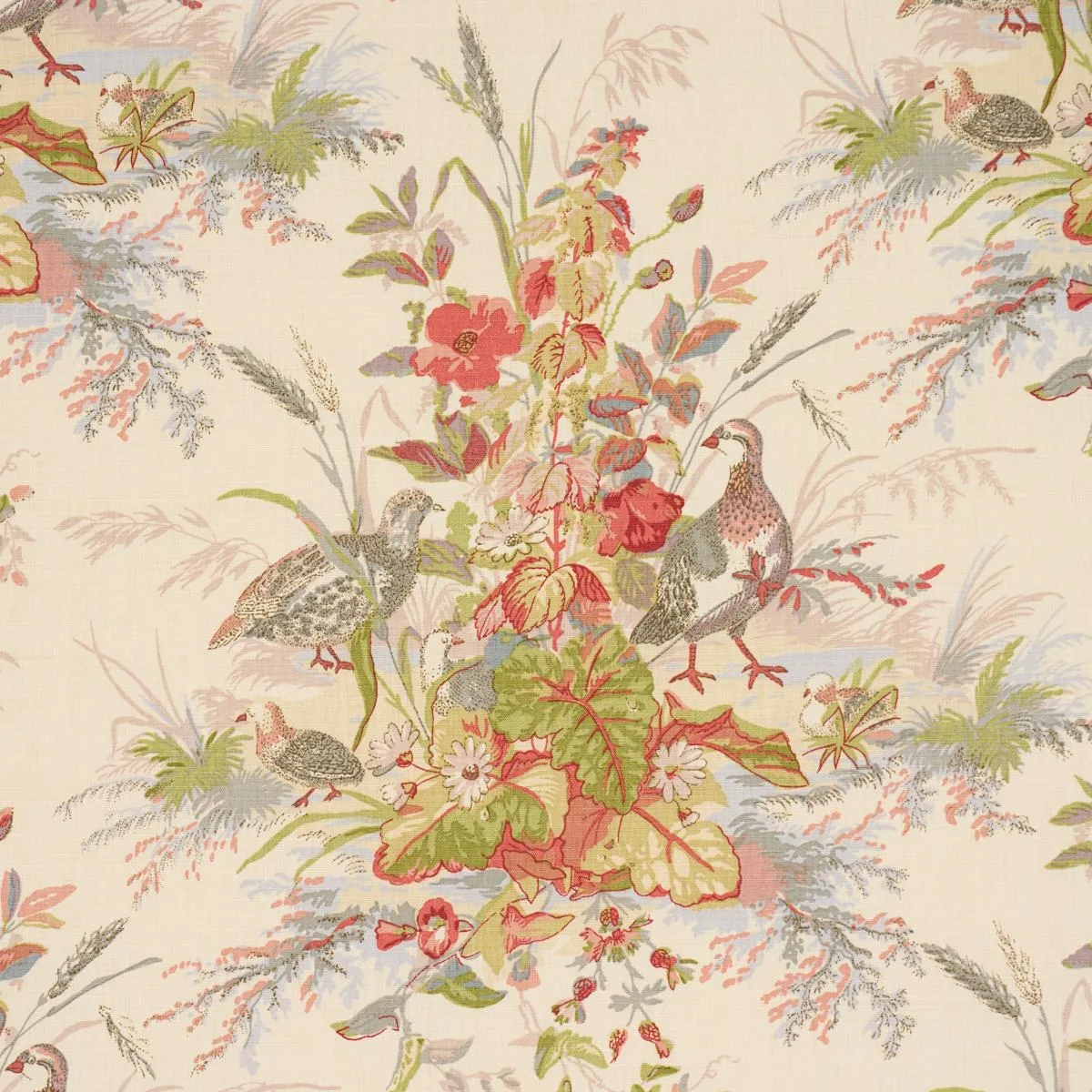 Schumacher 1106021 Quail Meadow Winter fabric swatch