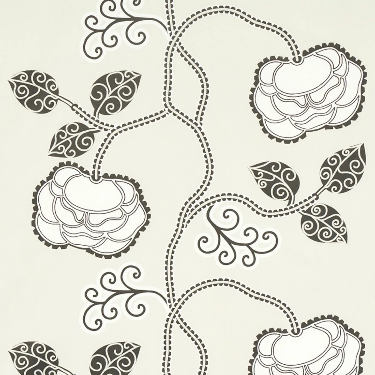 Schumacher 179541 Queen Fruit Chintz Ebony Ivory fabric swatch