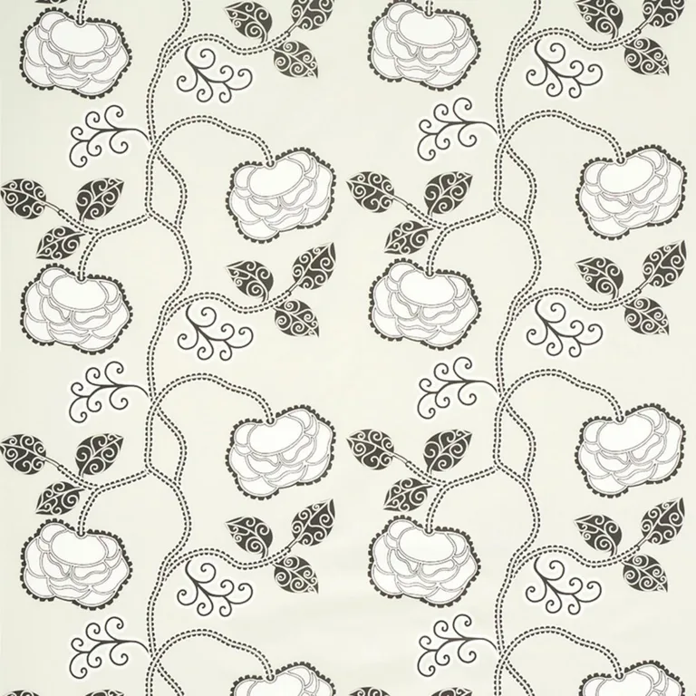 Schumacher 179541 Queen Fruit Chintz Ebony Ivory fabric swatch