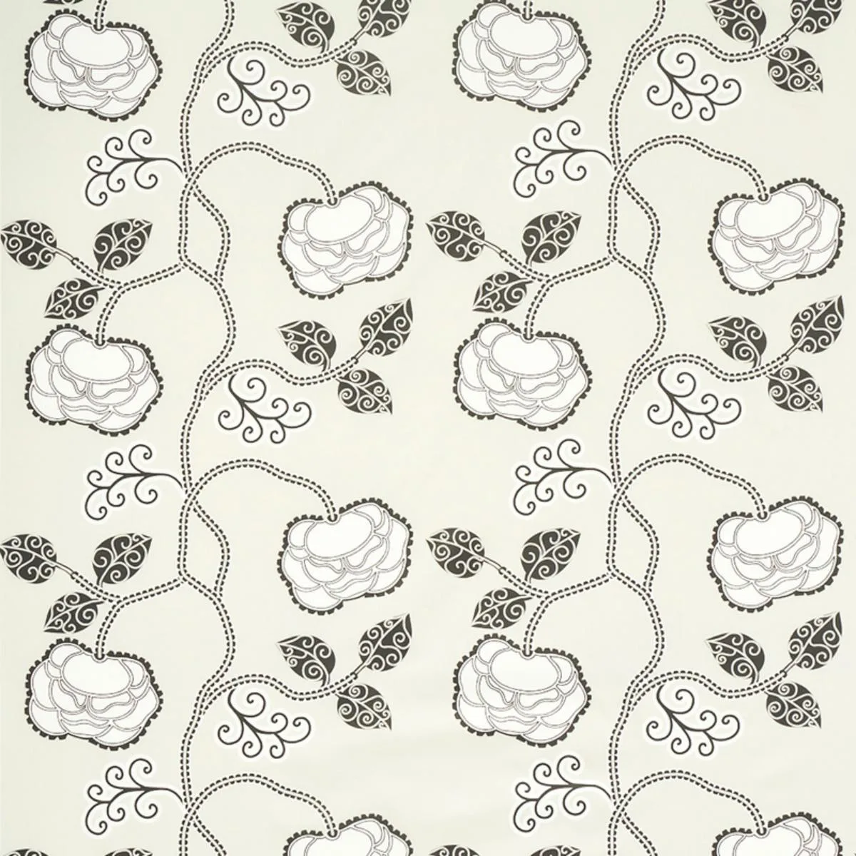 Schumacher 179541 Queen Fruit Chintz Ebony Ivory fabric swatch