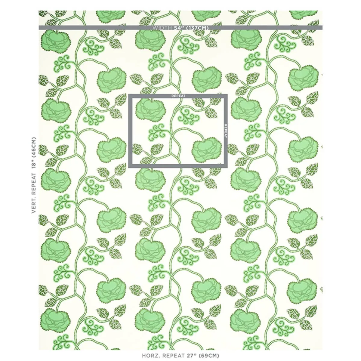 Schumacher 179540 Queen Fruit Chintz Jade fabric swatch
