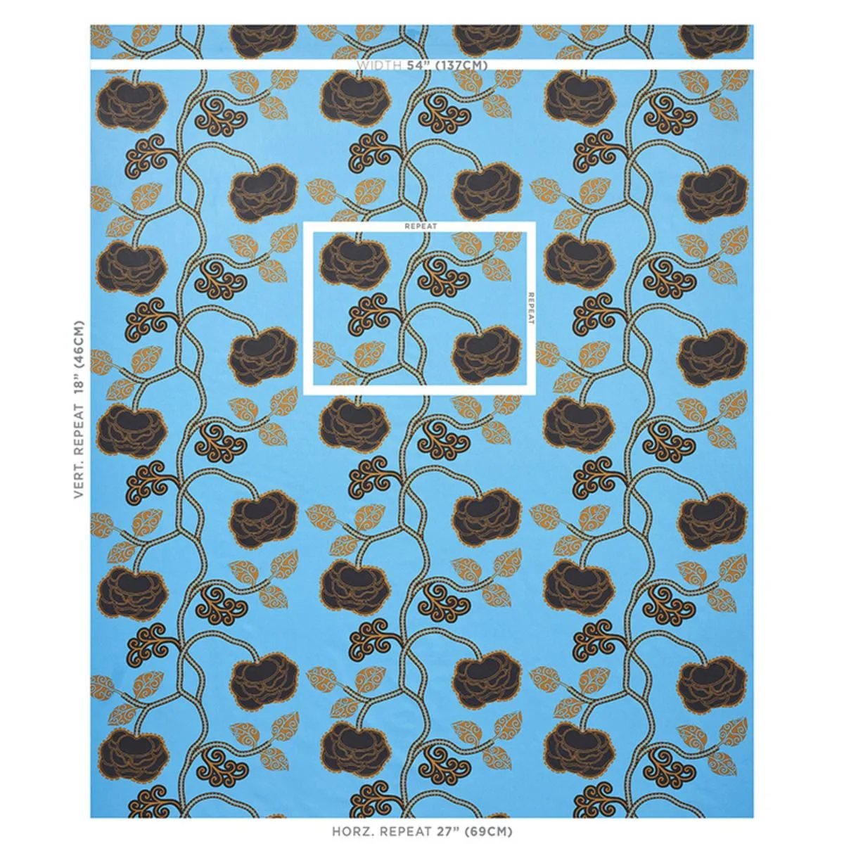 Schumacher 179542 Queen Fruit Chintz Lapis fabric swatch