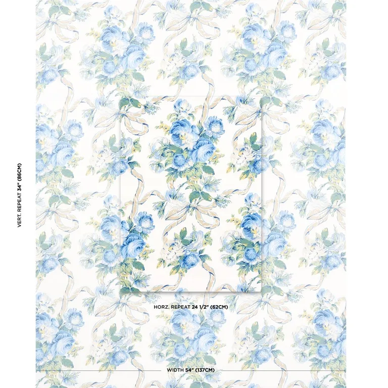 Schumacher 180810 Queenies Floral Chintz Porcelain fabric swatch