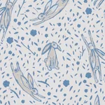 Schumacher 180440 Rabbit High Performance Print Blue fabric swatch