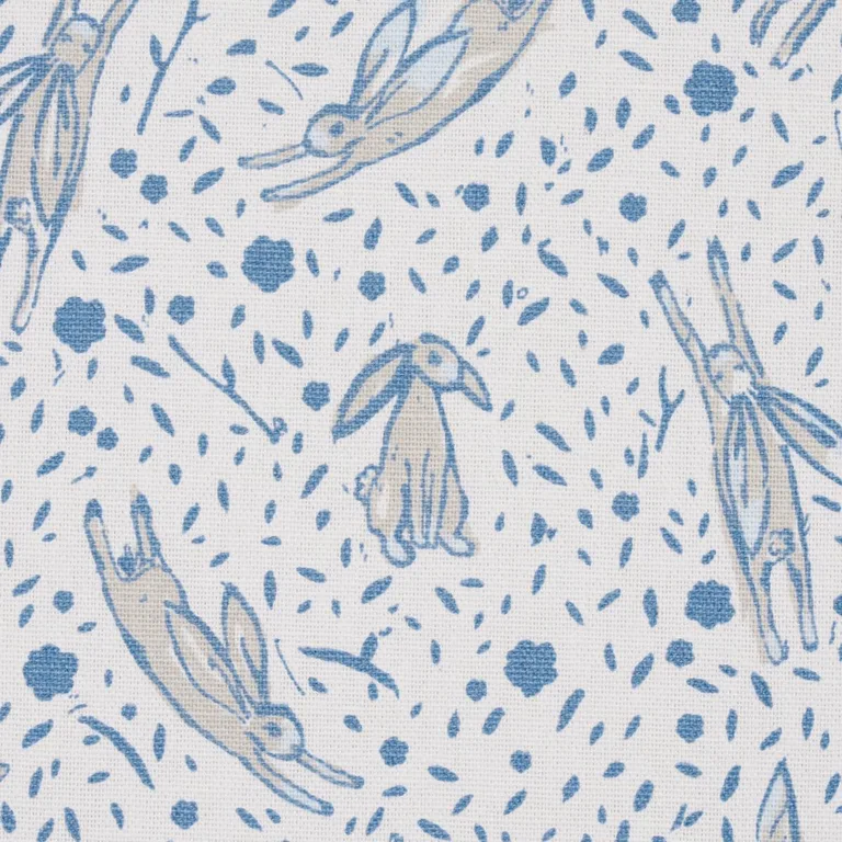 Schumacher 180440 Rabbit High Performance Print Blue fabric swatch