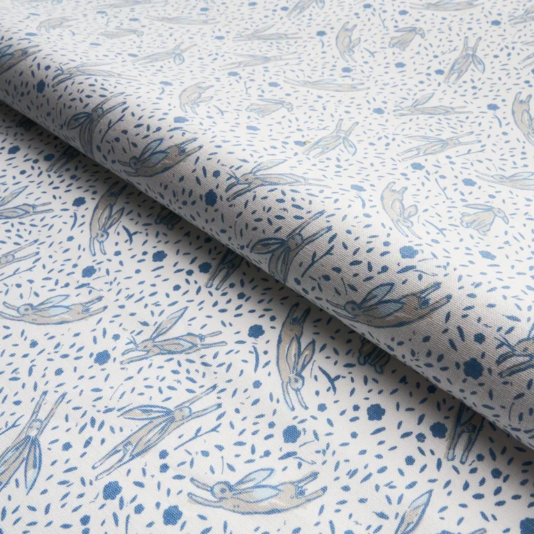 Schumacher 180440 Rabbit High Performance Print Blue fabric swatch