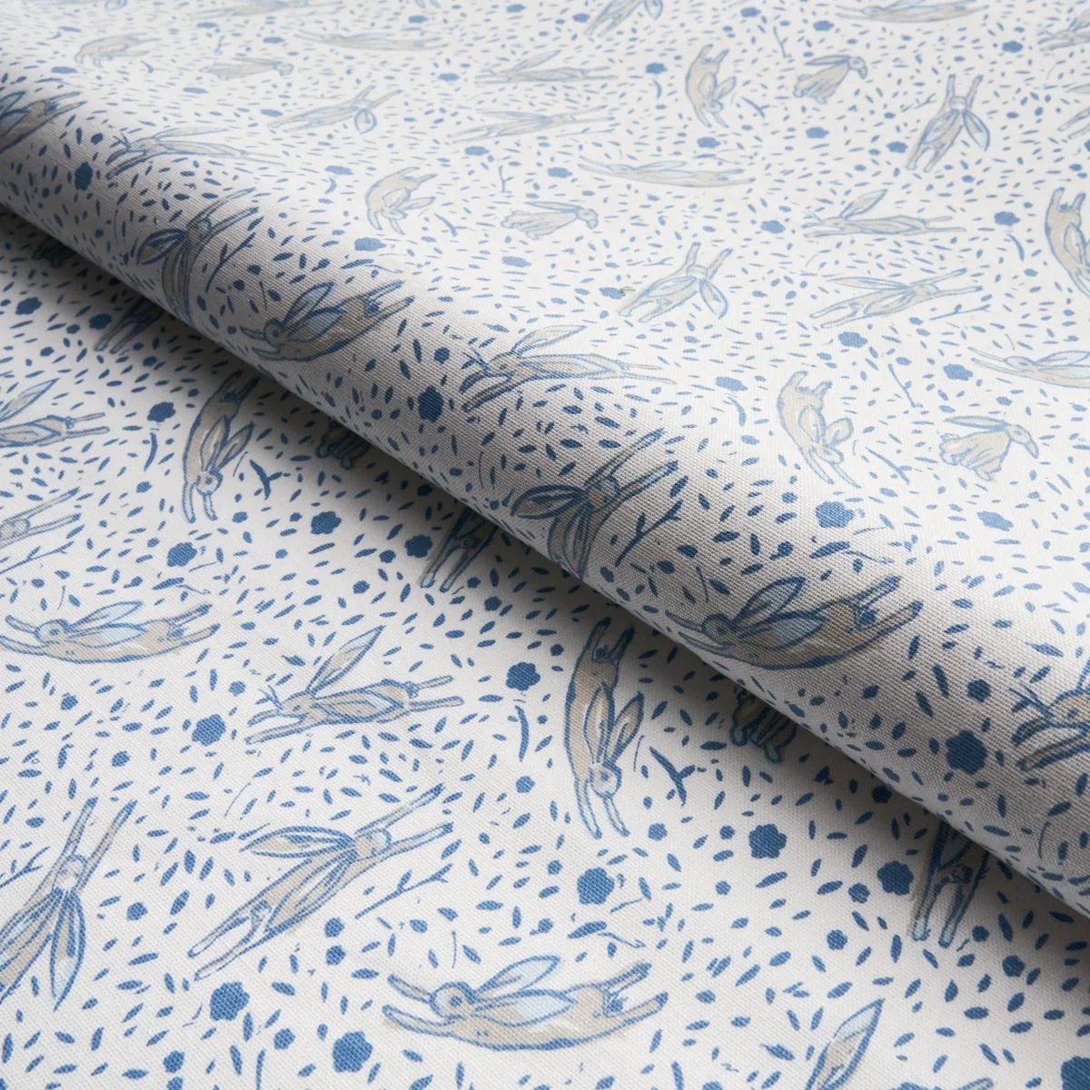 Schumacher 180440 Rabbit High Performance Print Blue fabric swatch