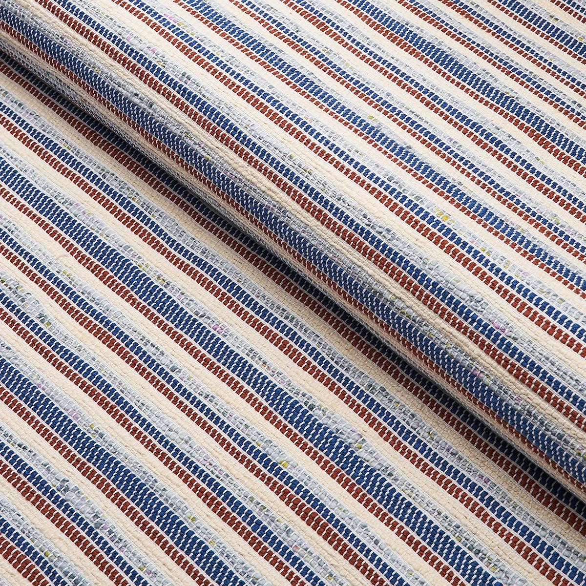 Schumacher 82100 Rag Rug Handwoven Stripe Indigo & Mocha fabric swatch