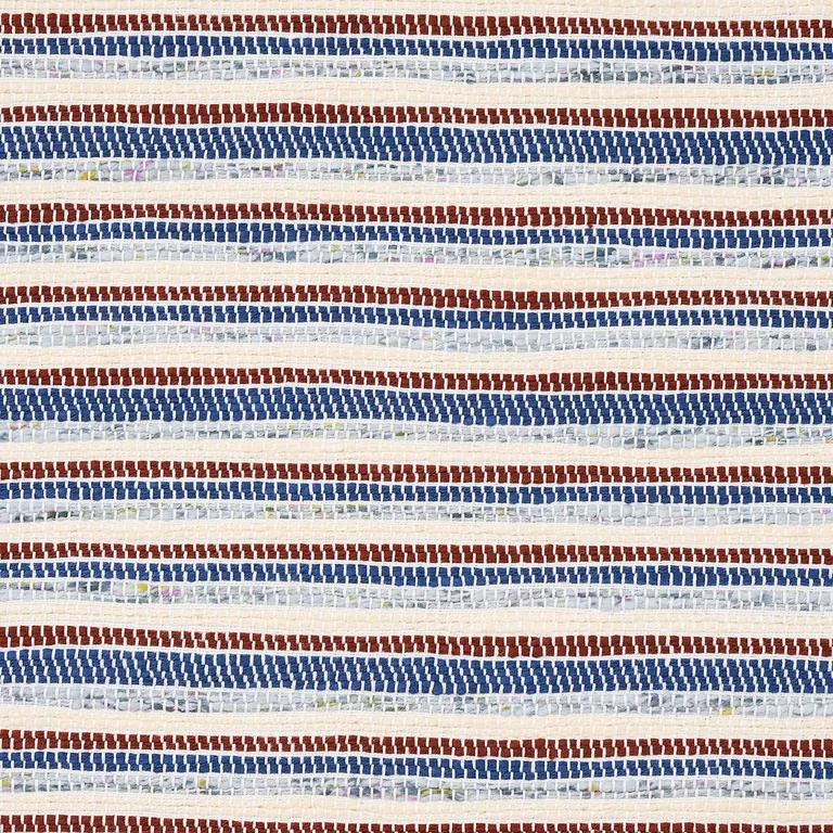 Schumacher 82100 Rag Rug Handwoven Stripe Indigo & Mocha fabric swatch