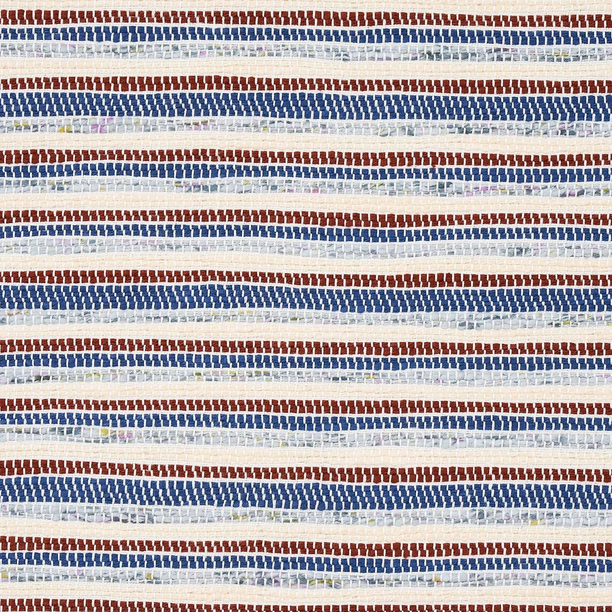 Schumacher 82100 Rag Rug Handwoven Stripe Indigo & Mocha fabric swatch