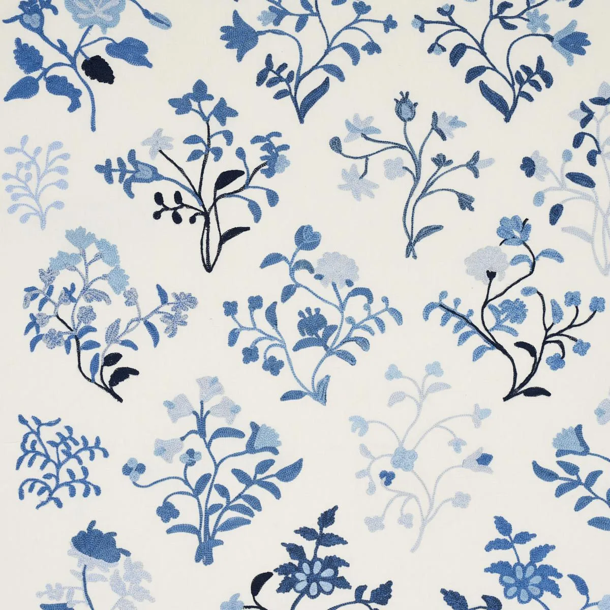 Schumacher 81431 Raleigh Crewel Embroidery Cornflower fabric swatch