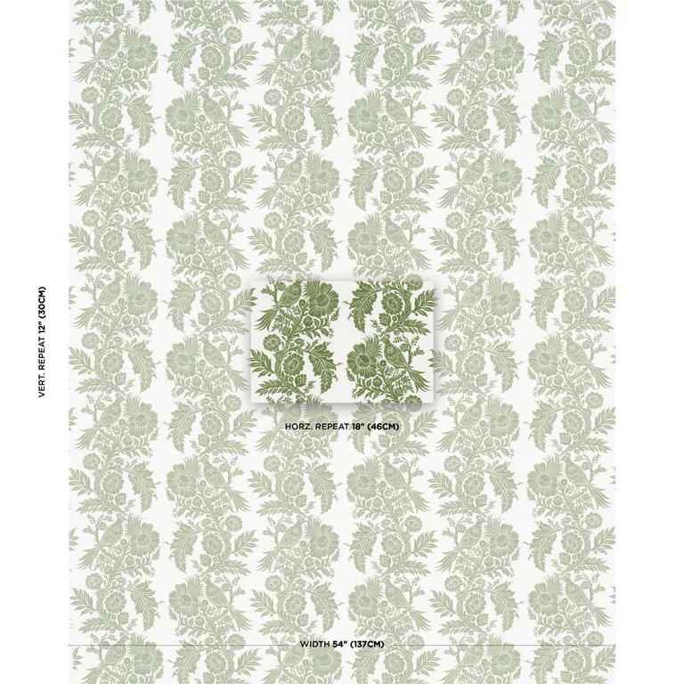 Schumacher 182530 Raven Woods Green fabric swatch
