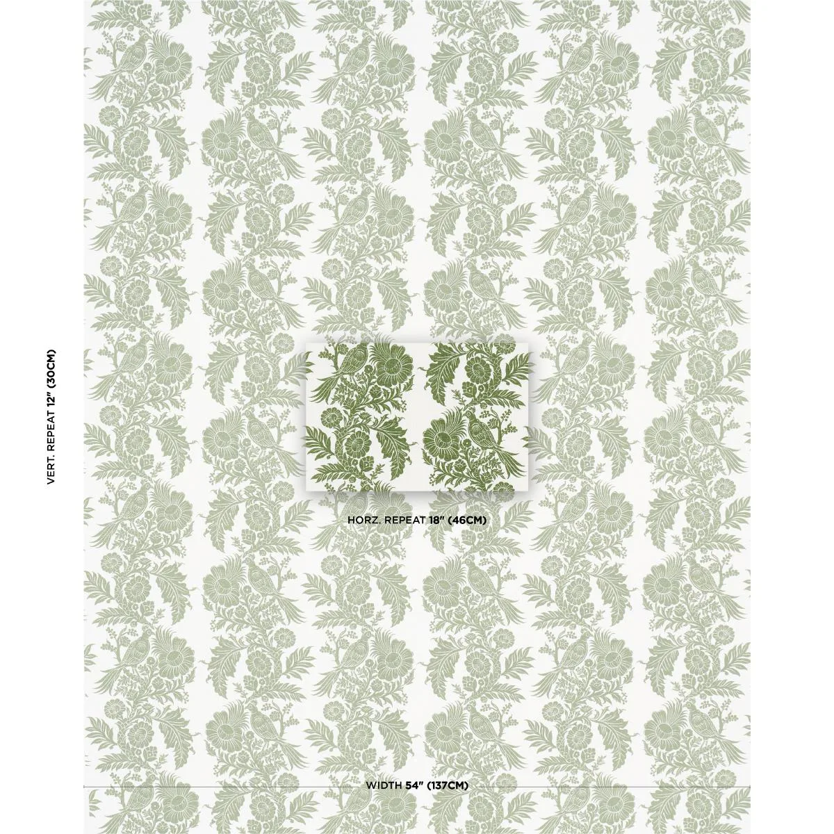 Schumacher 182530 Raven Woods Green fabric swatch