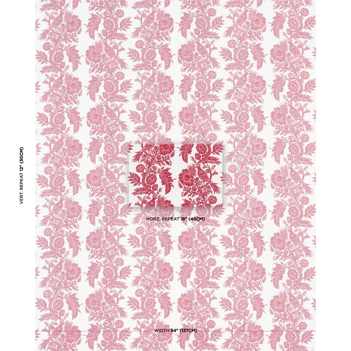 Schumacher 182532 Raven Woods Red fabric swatch