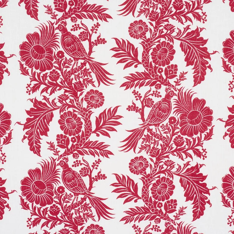 Schumacher 182532 Raven Woods Red fabric swatch