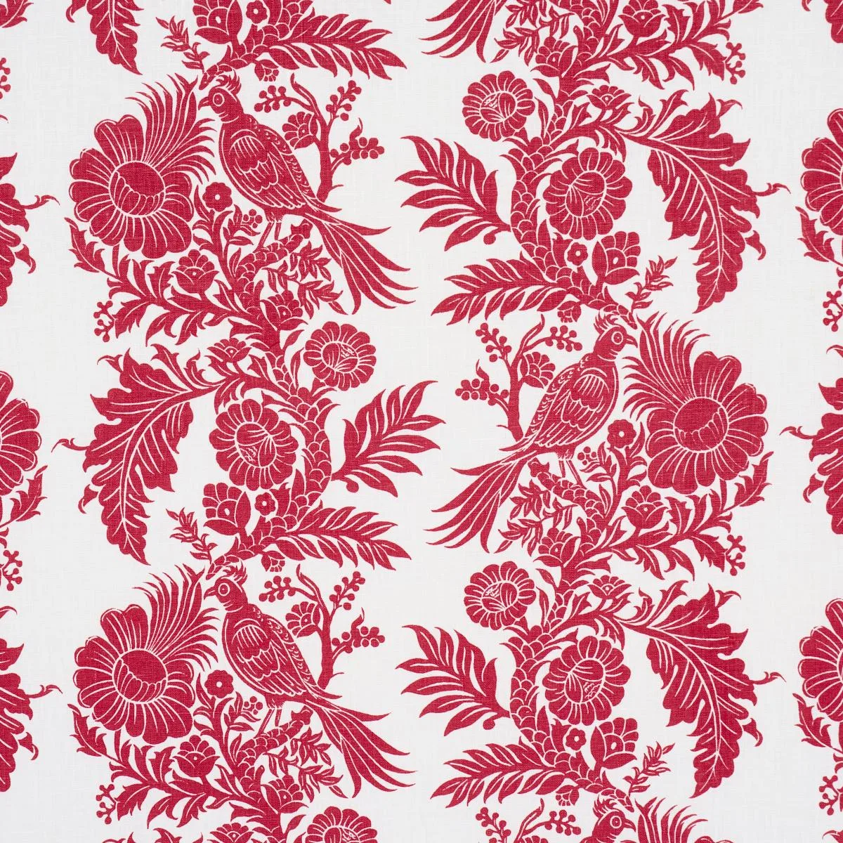 Schumacher 182532 Raven Woods Red fabric swatch