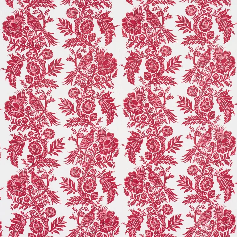 Schumacher 182532 Raven Woods Red fabric swatch
