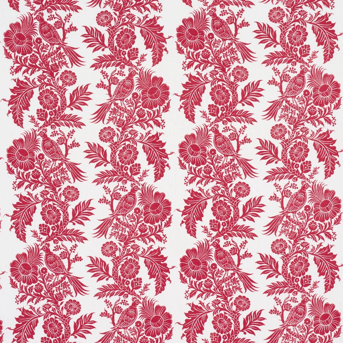 Schumacher 182532 Raven Woods Red fabric swatch