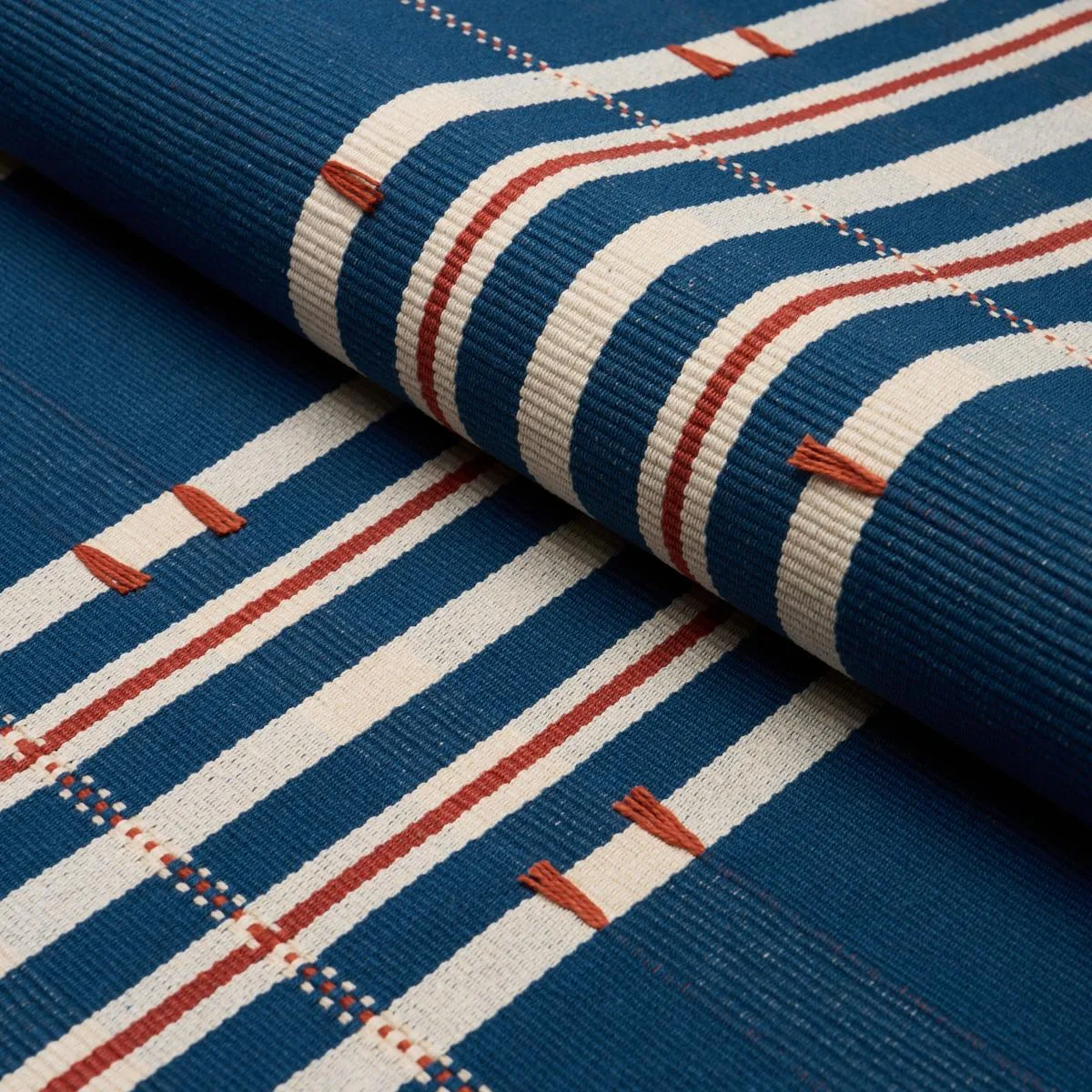 Schumacher 84780 Remmy Hand Woven Stripe Indigo fabric swatch