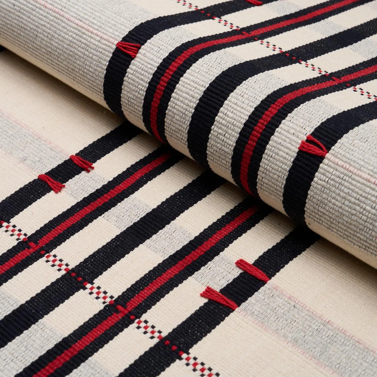 Schumacher 84782 Remmy Hand Woven Stripe Noir fabric swatch