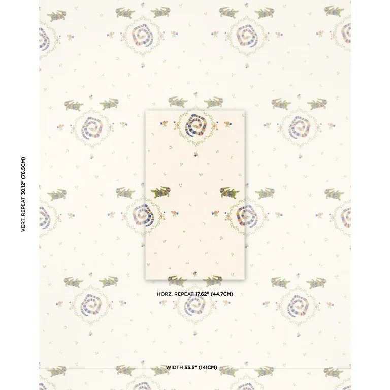 Schumacher 84540 Reptilia Embroidery Bright Multi On Ivory fabric swatch