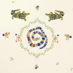 Schumacher 84540 Reptilia Embroidery Bright Multi On Ivory fabric swatch