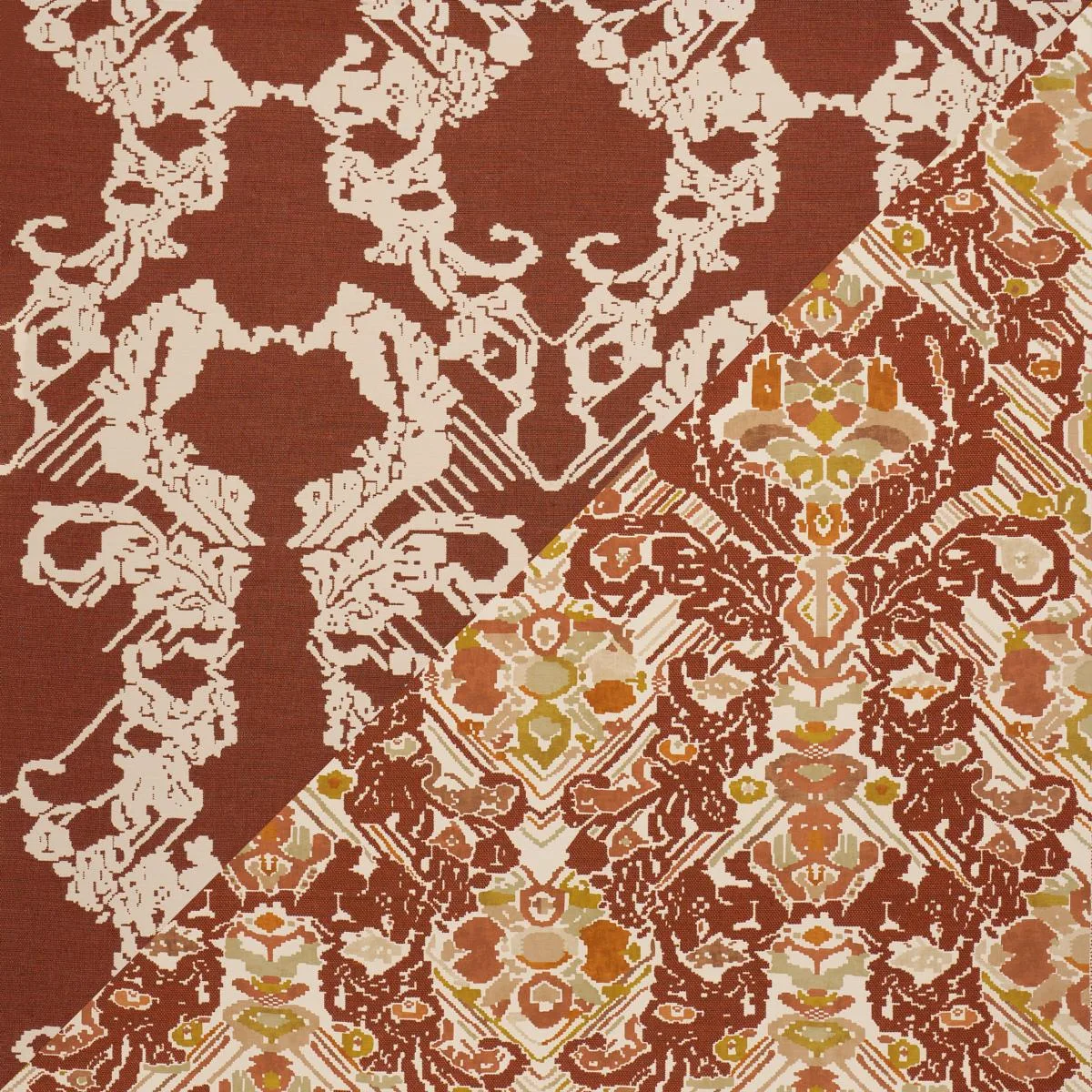 Schumacher 87550 Reversible Digital Damask Chartreuse fabric swatch