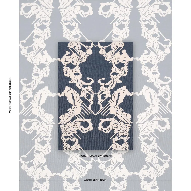 Schumacher 87552 Reversible Digital Damask Denim fabric swatch
