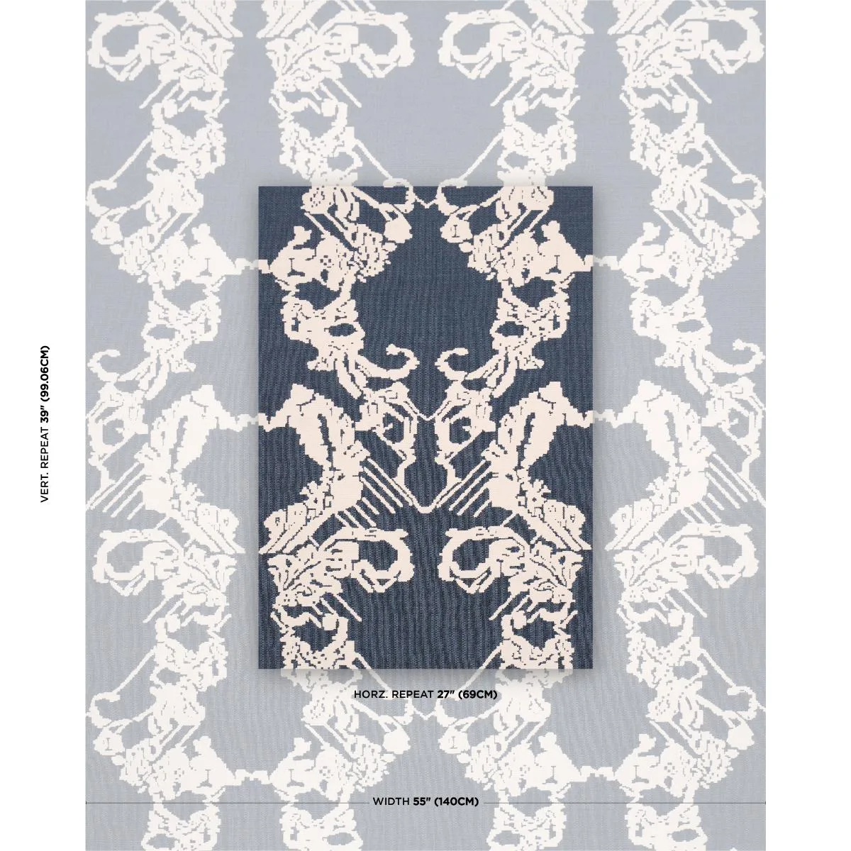 Schumacher 87552 Reversible Digital Damask Denim fabric swatch