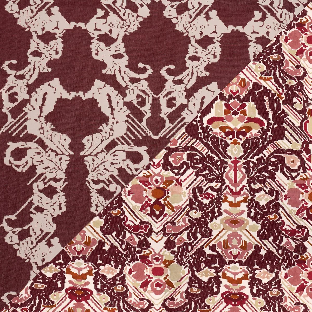 Schumacher 87551 Reversible Digital Damask Merlot fabric swatch